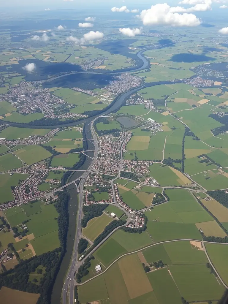 An aerial view of the scenic Saintes region captured during a discovery flight with AERO CLUB DE SAINTES, highlighting the unique and memorable experiences.