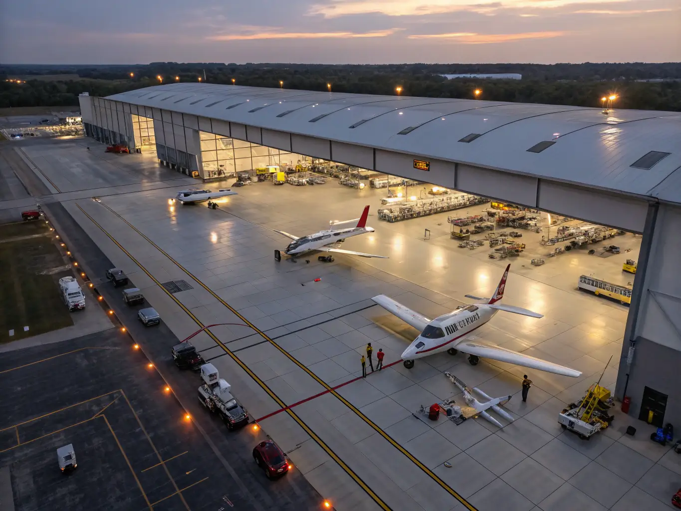 A well-equipped hangar at the Aero Club de Saintes, filled with various aircraft and maintenance tools, highlighting the club's commitment to aircraft maintenance and storage.