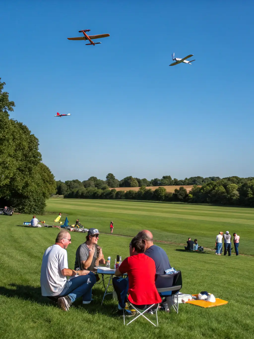 A group of community members, including families and aviation enthusiasts, gathered at AERO CLUB DE SAINTES for an open day event, with various aircraft on display and interactive exhibits.
