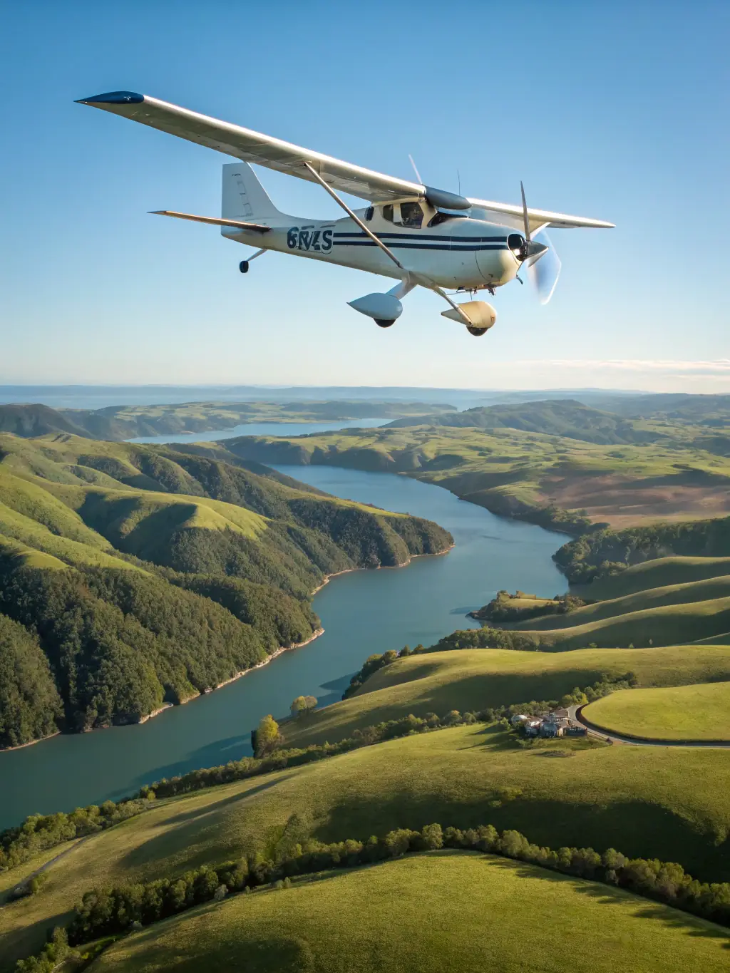 A scenic aerial view of the Saintes region taken from a light aircraft during a flight instruction session, showcasing the beauty of the landscape and the practical application of flight skills.