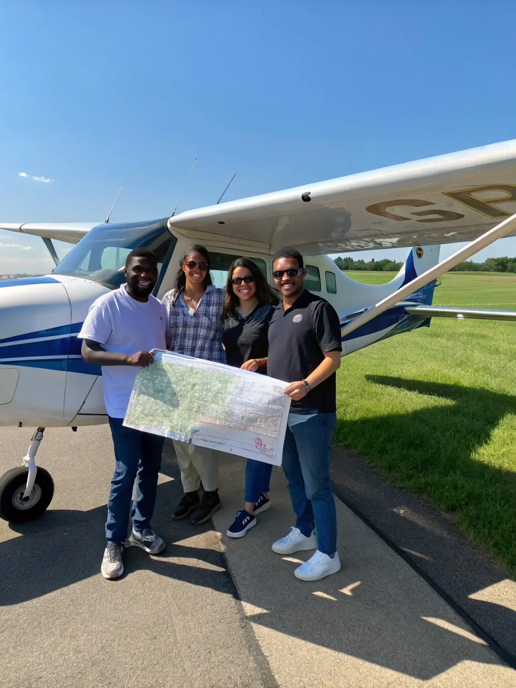 A vibrant image of a group of Aero Club de Saintes members gathered for a social event at the airfield, fostering camaraderie and a sense of community among aviation enthusiasts.